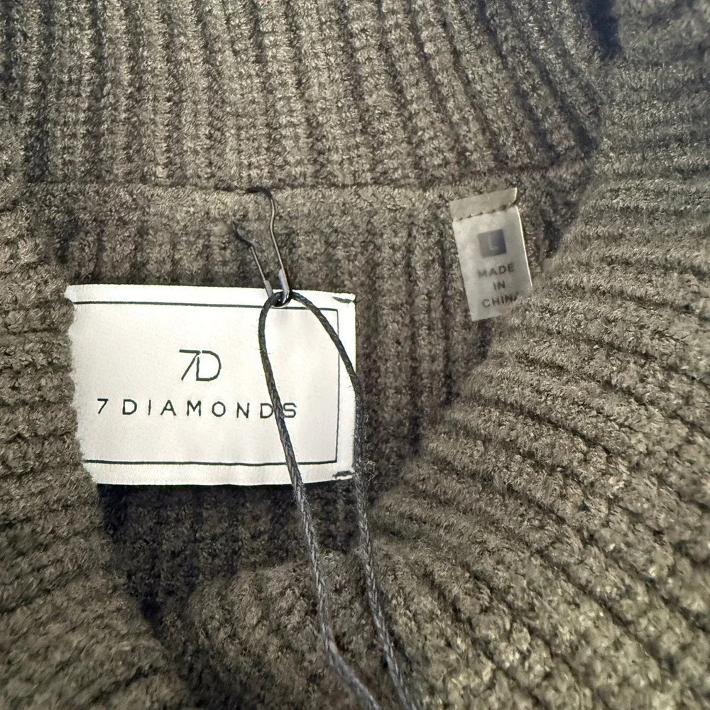 7 Diamonds Twin City Men Large Olive Green Ribbed Turtleneck Sweater SWM-8698